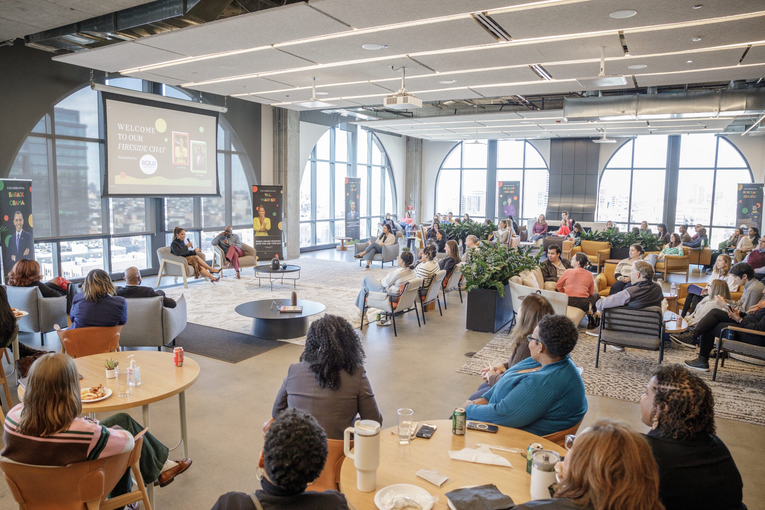 Audience members listening to Val speak in our Chicago Headquarters