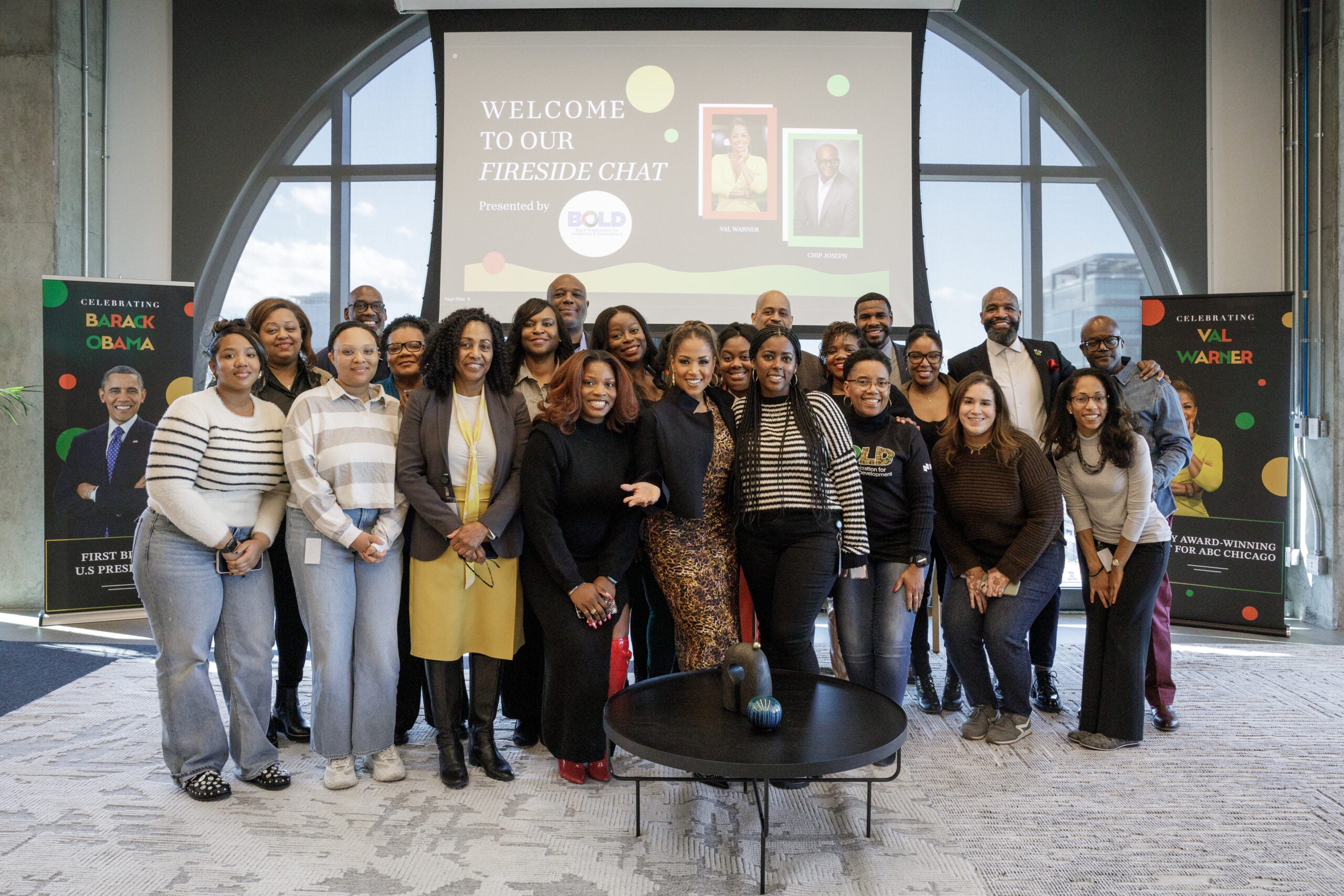 Val Warner posing with the BOLD team members after the discussion