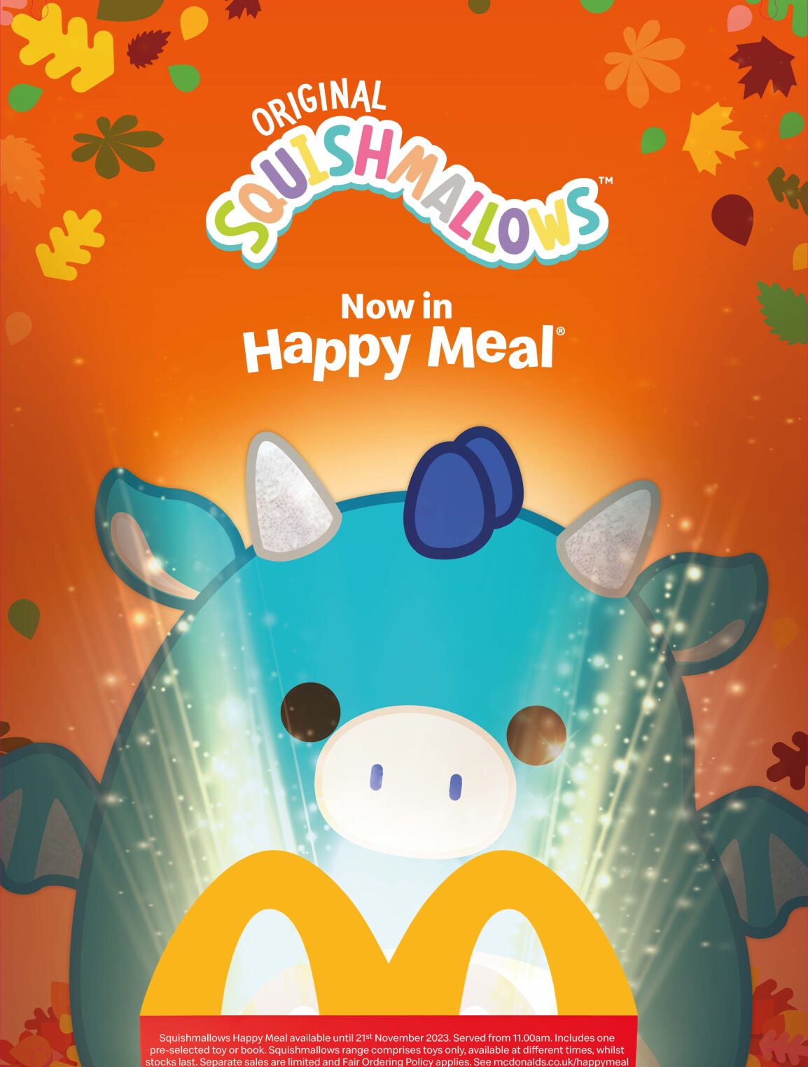 A Squishmallow opening the Happy Meal box revealing the magic inside
