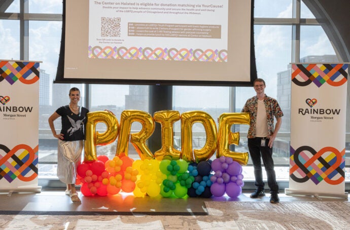Pride event in chicago, pride balloons and rainbow decorations