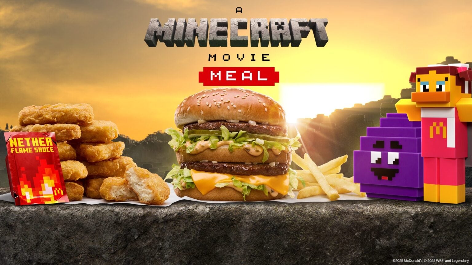 Minecraft Movie Meal poster with full meal and collectible toys