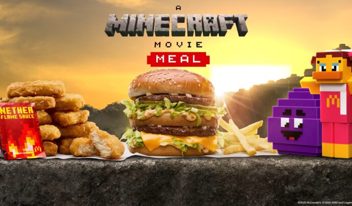 Minecraft Movie Meal poster with full meal and collectible toys