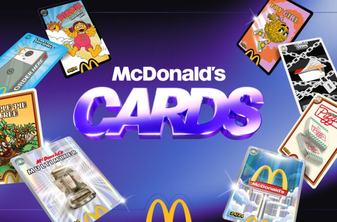 McDonald's Cards UK promotional poster with eight cards featured