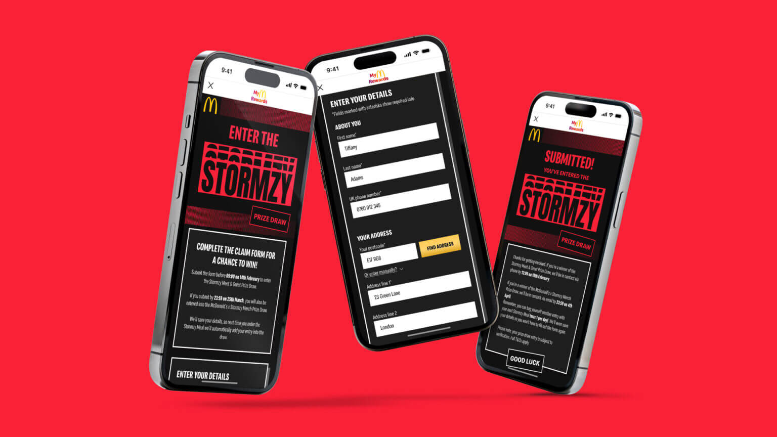 Progression of 3 iphones with red background