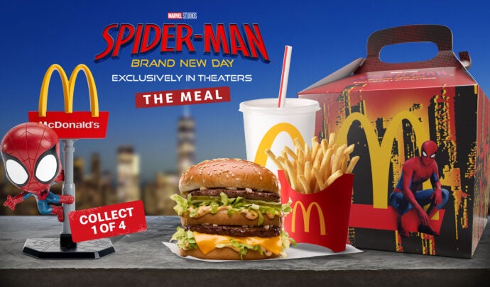 Spider-Man 4 Brand New Day Meal key visuals featuring the collectible toy and meal