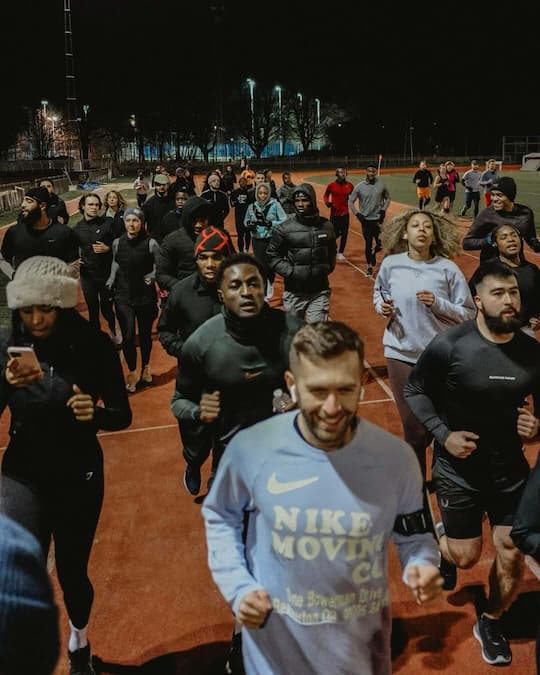A group of people running
