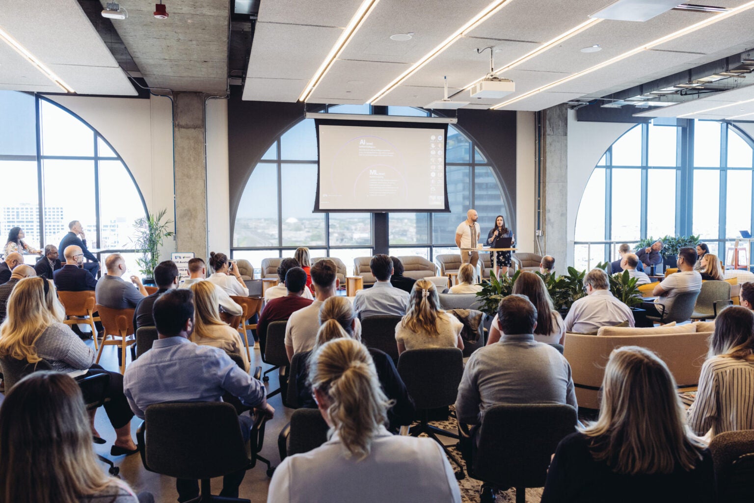 Crowd gathered to listen at the AI summit