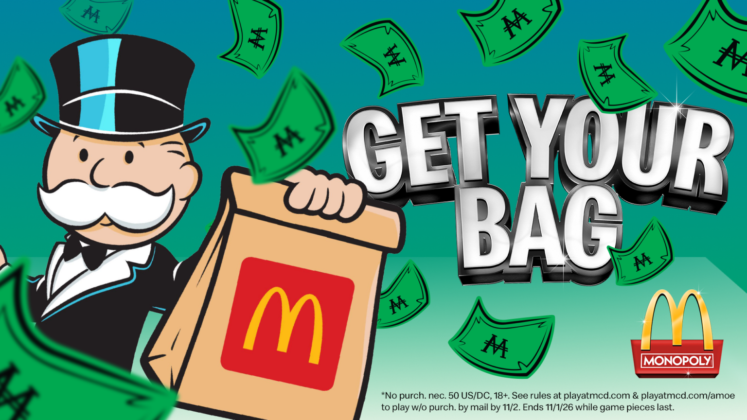 Monopoly US key visual with Mr. Monopoly and the text "Get Your Bag!"