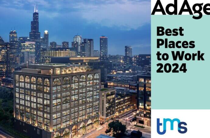 Rendu du siège de tms Chicago avec le logo Ad Age best places to work 2024