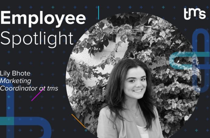 Une image de profil de Lily avec le texte "Employee Spotlight : Lily Bhote, coordinatrice marketing" sur la gauche