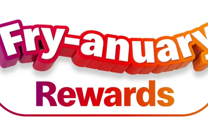 Logo de la campagne qui dit "Fry-anuary Rewards" sur fond blanc