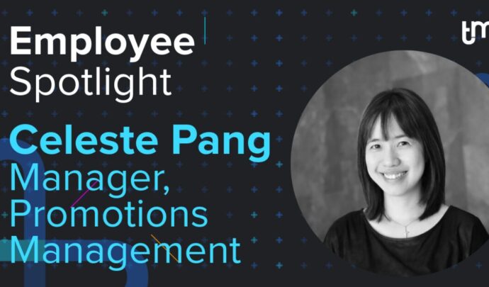 Celeste Pang's profile photo with the text "Employee Spotlight - Celeste Pang, Manger, Promotions Management"