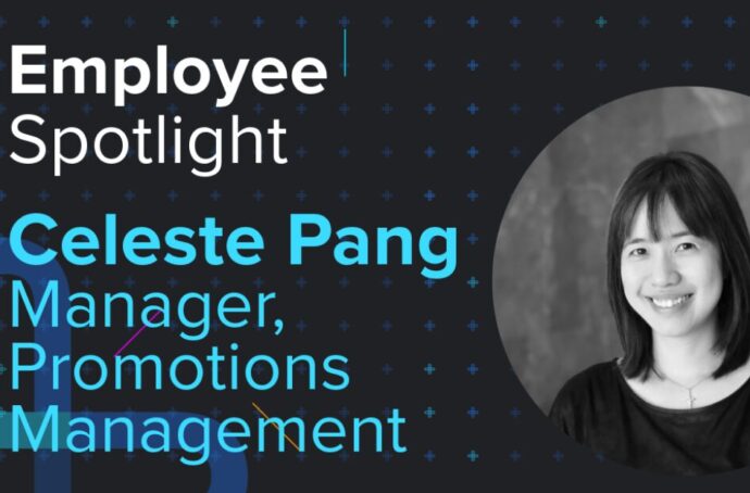 Celeste Pang's profile photo with the text "Employee Spotlight - Celeste Pang, Manger, Promotions Management"