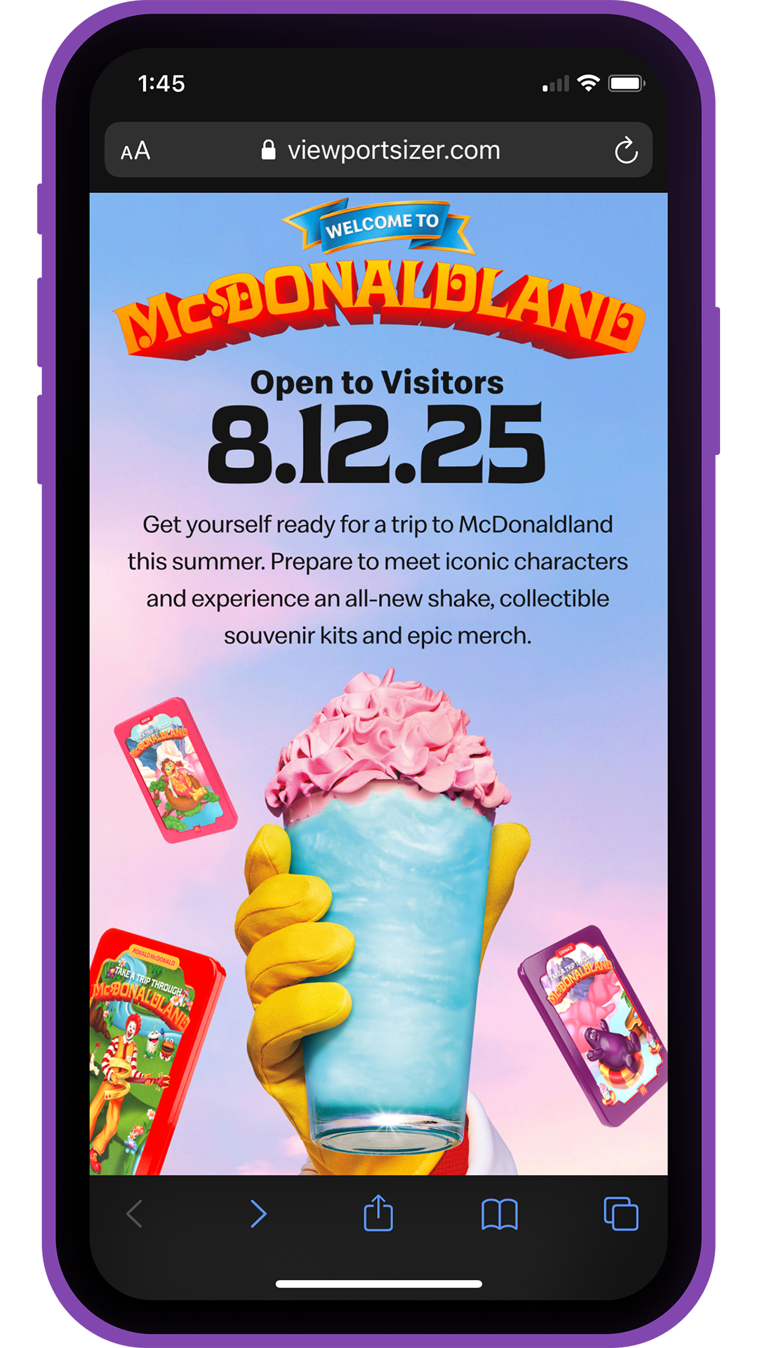 McDonaldland coming soon promotion web page on a phone screen