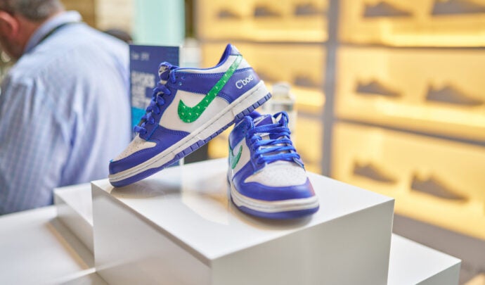 A pair of custom Nike Cboe sneakers at the HOOD Summit