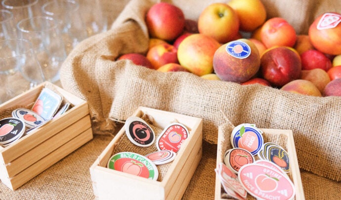 Boîtes de pêches avec autocollants de vente au détail adidas pêche