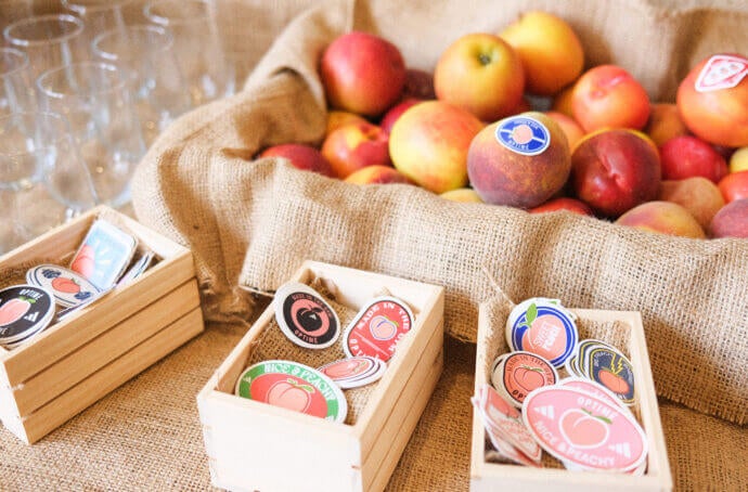 Boîtes de pêches avec autocollants de vente au détail adidas pêche