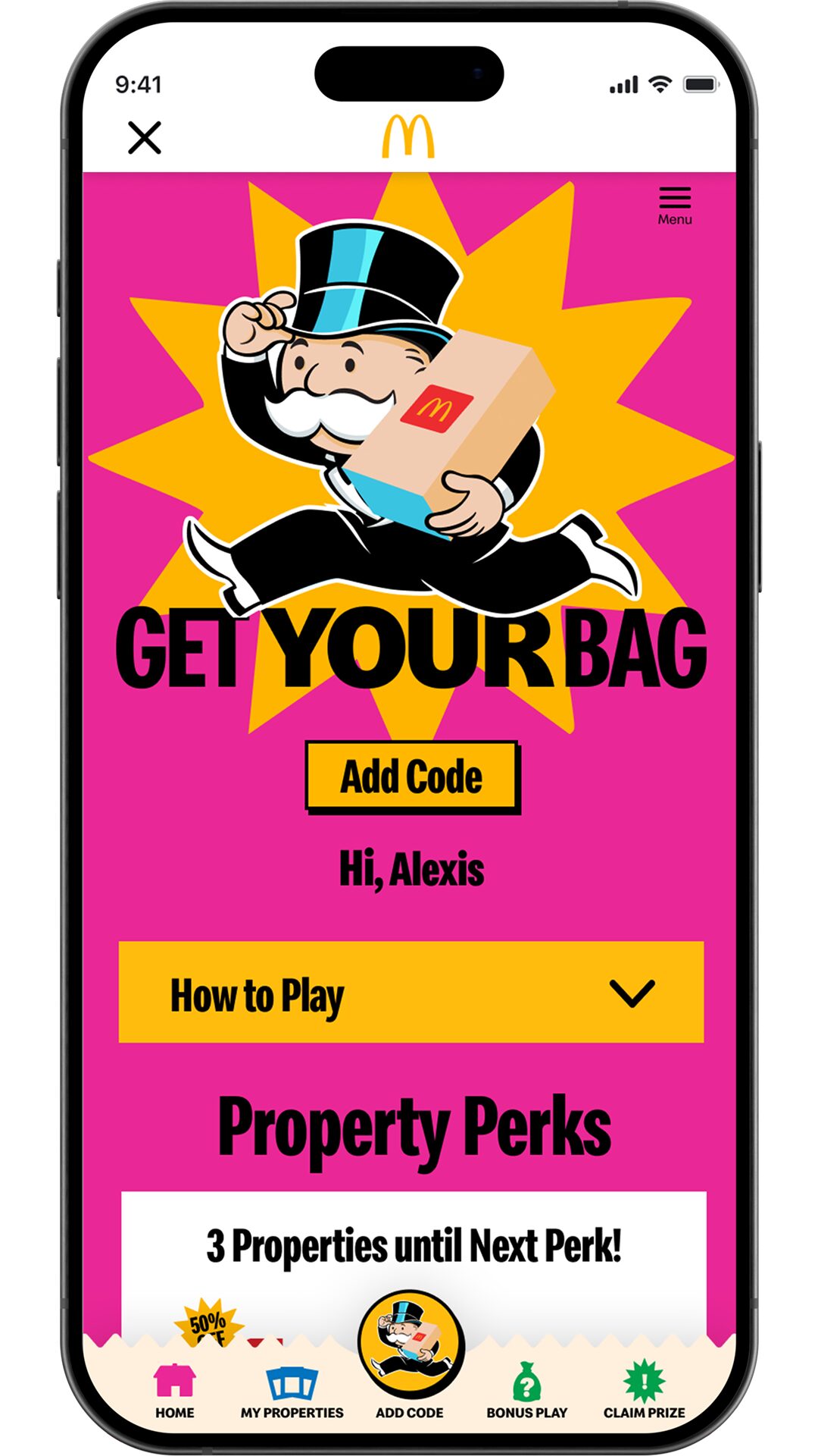 Monopoly digital experience phone screen