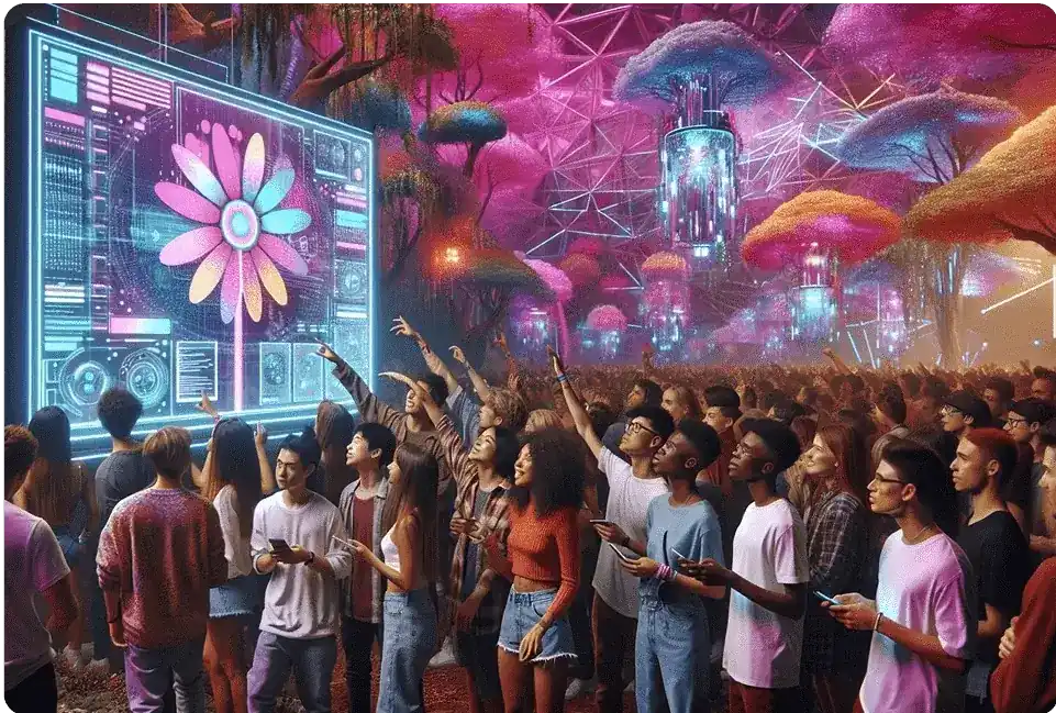 vibrant futuristic festival