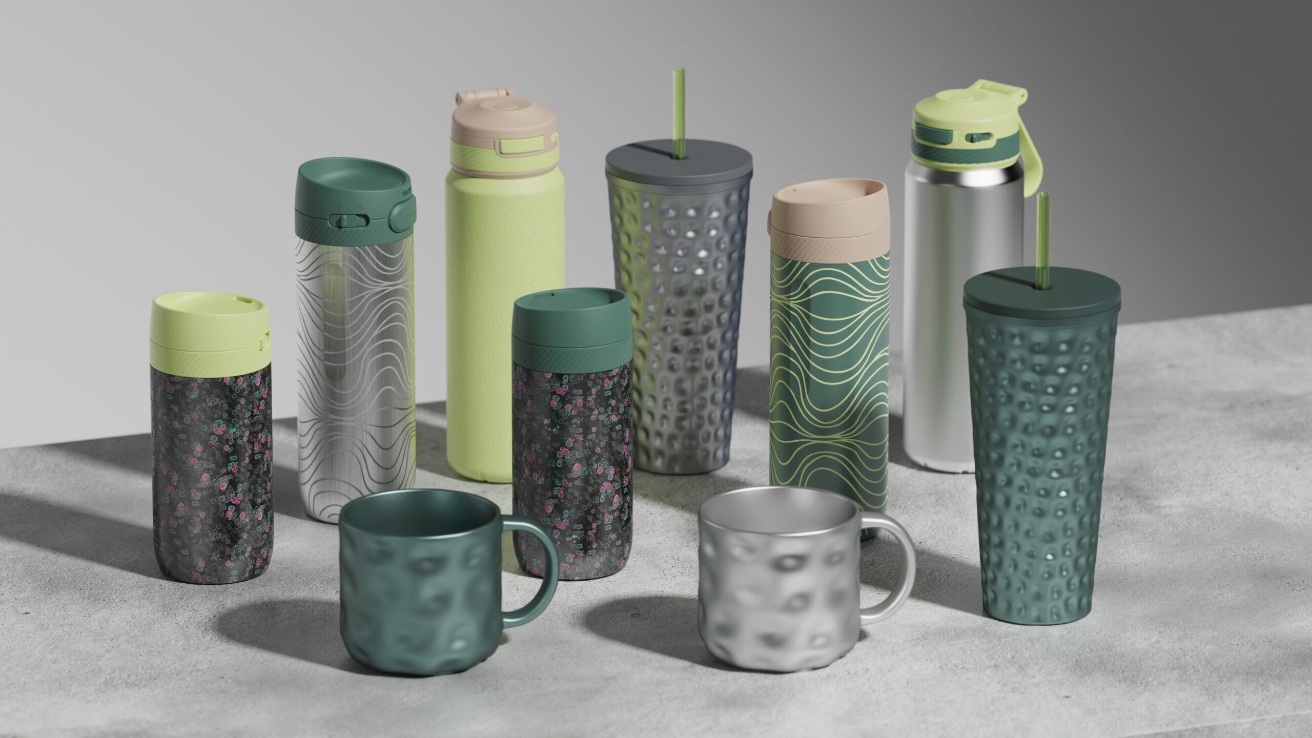 A lineup of green drink ware glasses