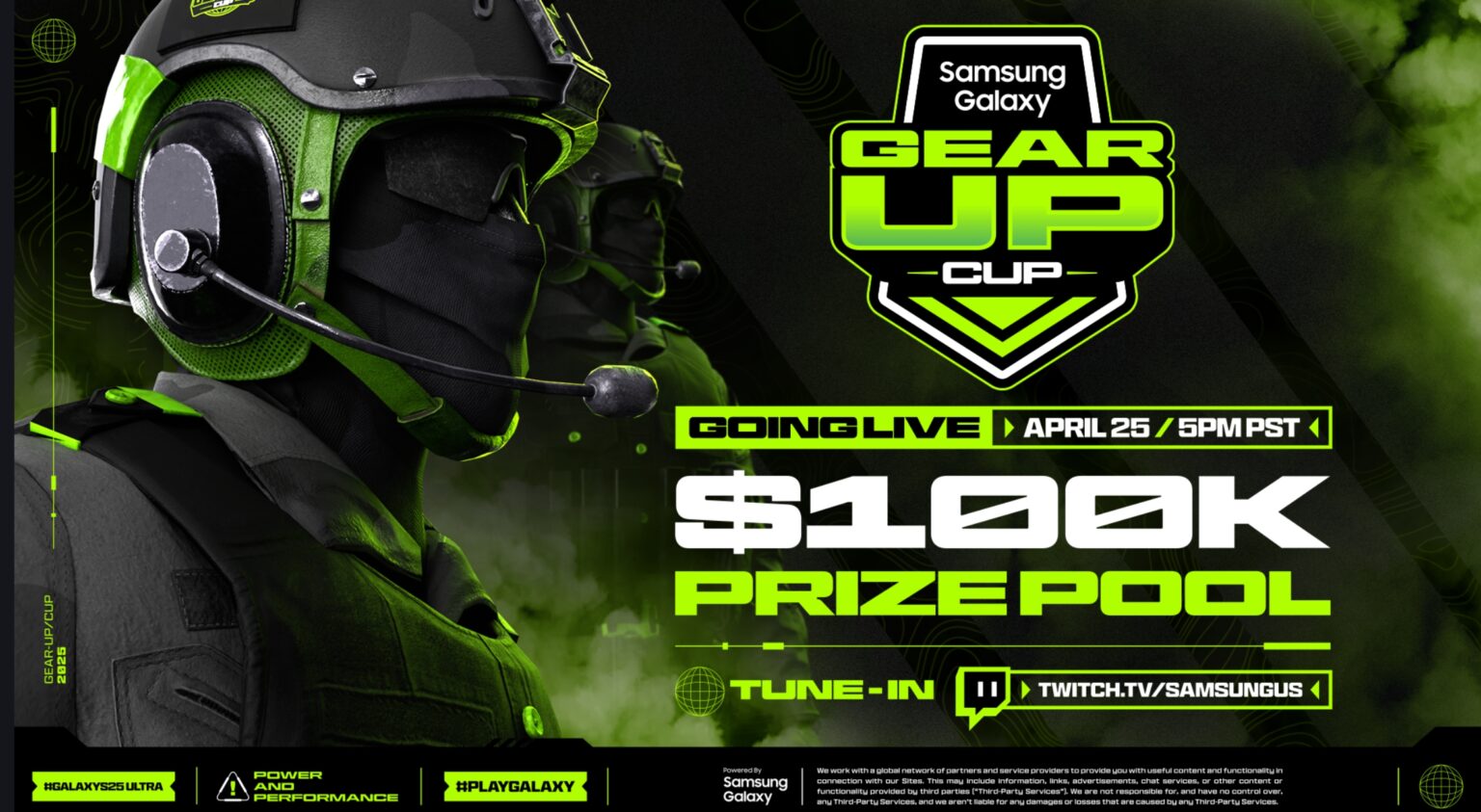 Samsung Galaxy Gear Up Cup poster with $100k prize listed