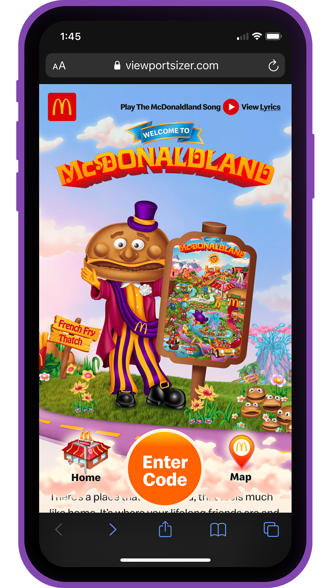 McDonaldland homepage on a phonescreen with the Hamburglar