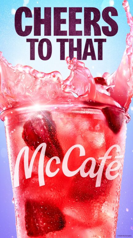 A pink McDonald's refresher with the text "Cheers to That"