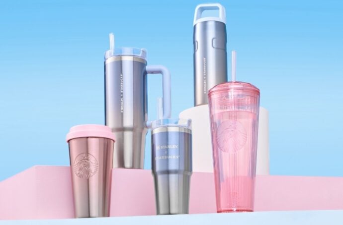 Five promotion Stardrinkware bottles are on display in front of a blue background.