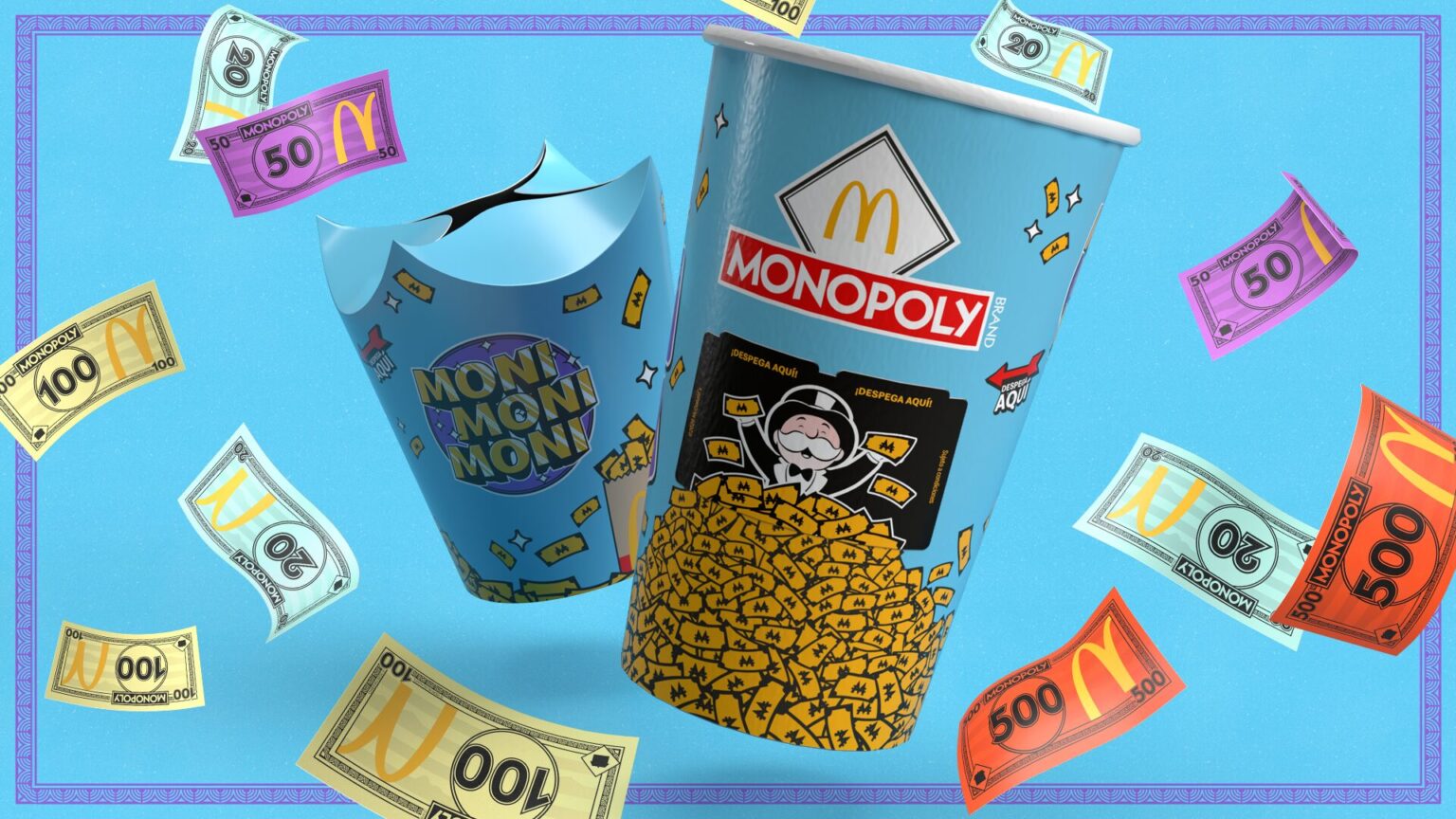 Monopoly at McDonald's Spain packaging with bank notes
