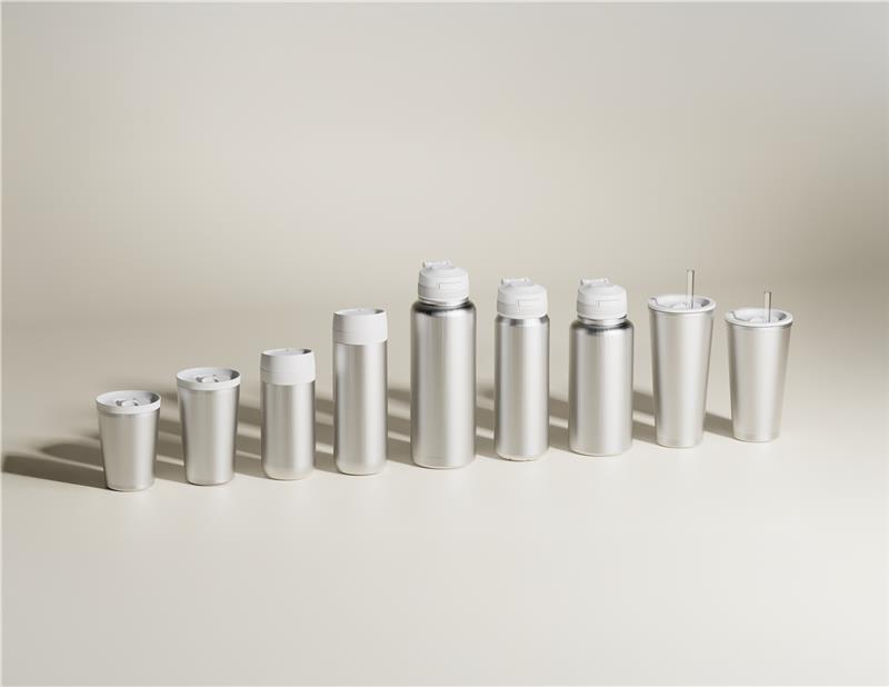 Lineup of 10 stainless steel tumblers