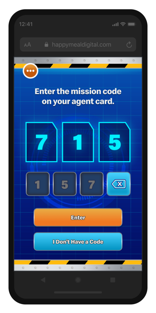 Écran d’introduction du jeu numérique avec code
