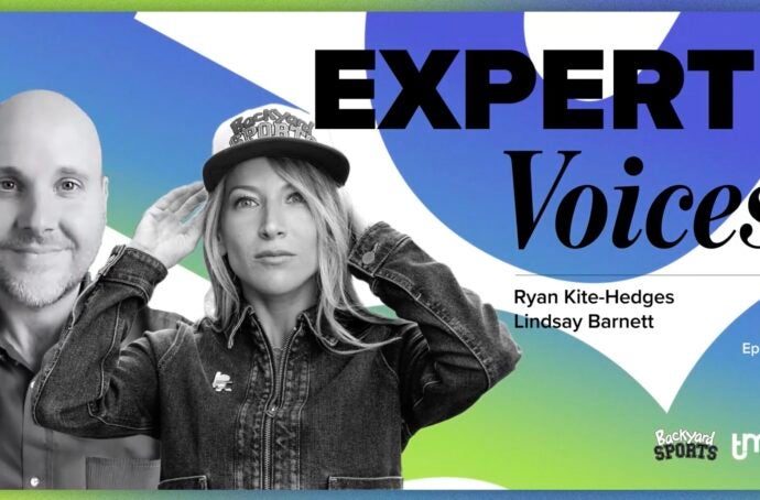 Graphic with the text "Expert Voices" and two headshots on the left