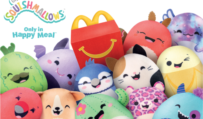 Squishmallows key visual with toys and happy meal box