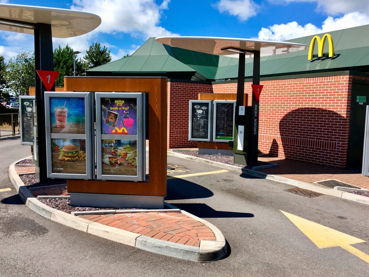 A McDonald's drive thru menu board