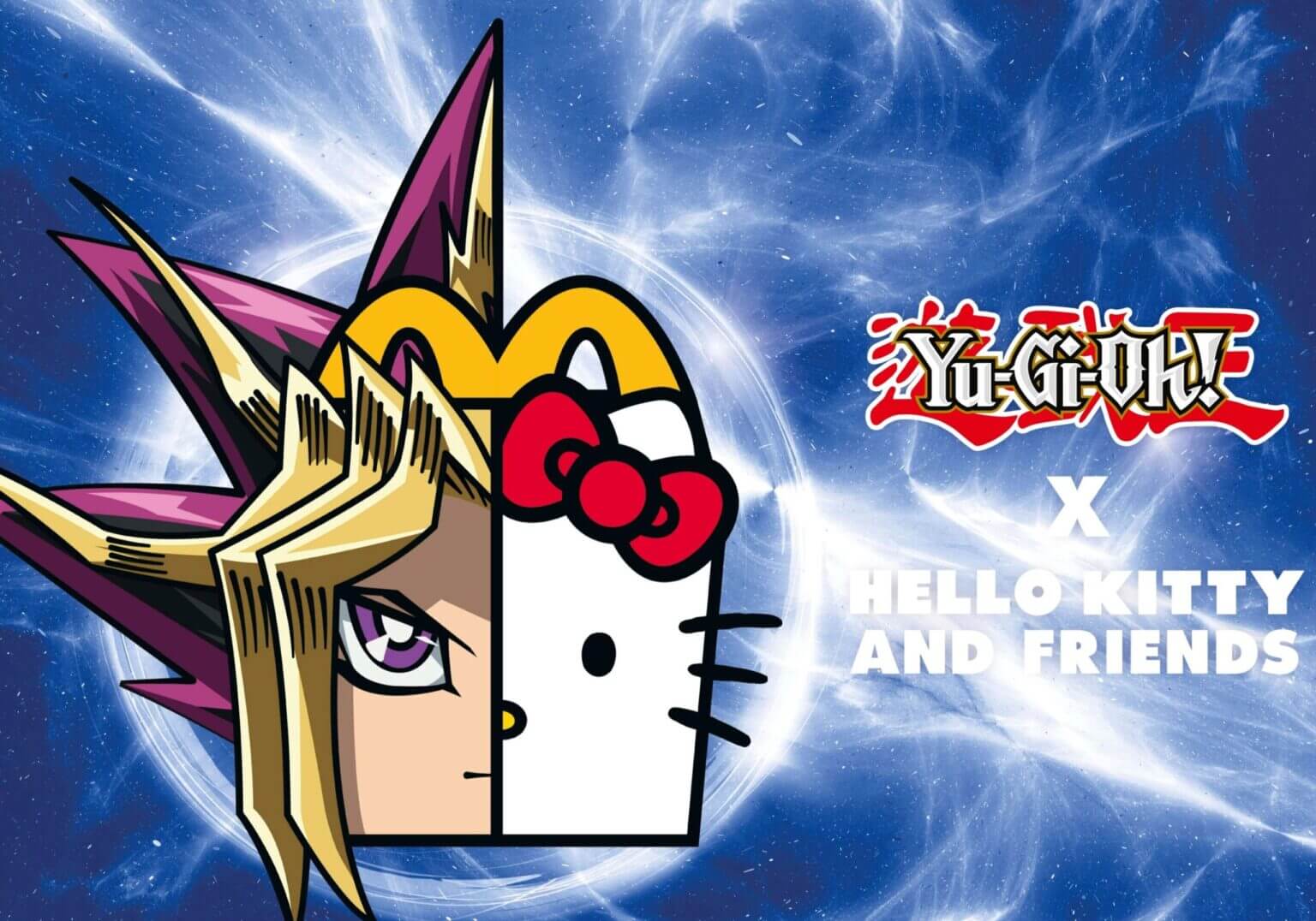 Affiche promotionnelle du Happy Meal Hello Kitty avec un personnage Hello Kitty et Yu-Gi-Oh!