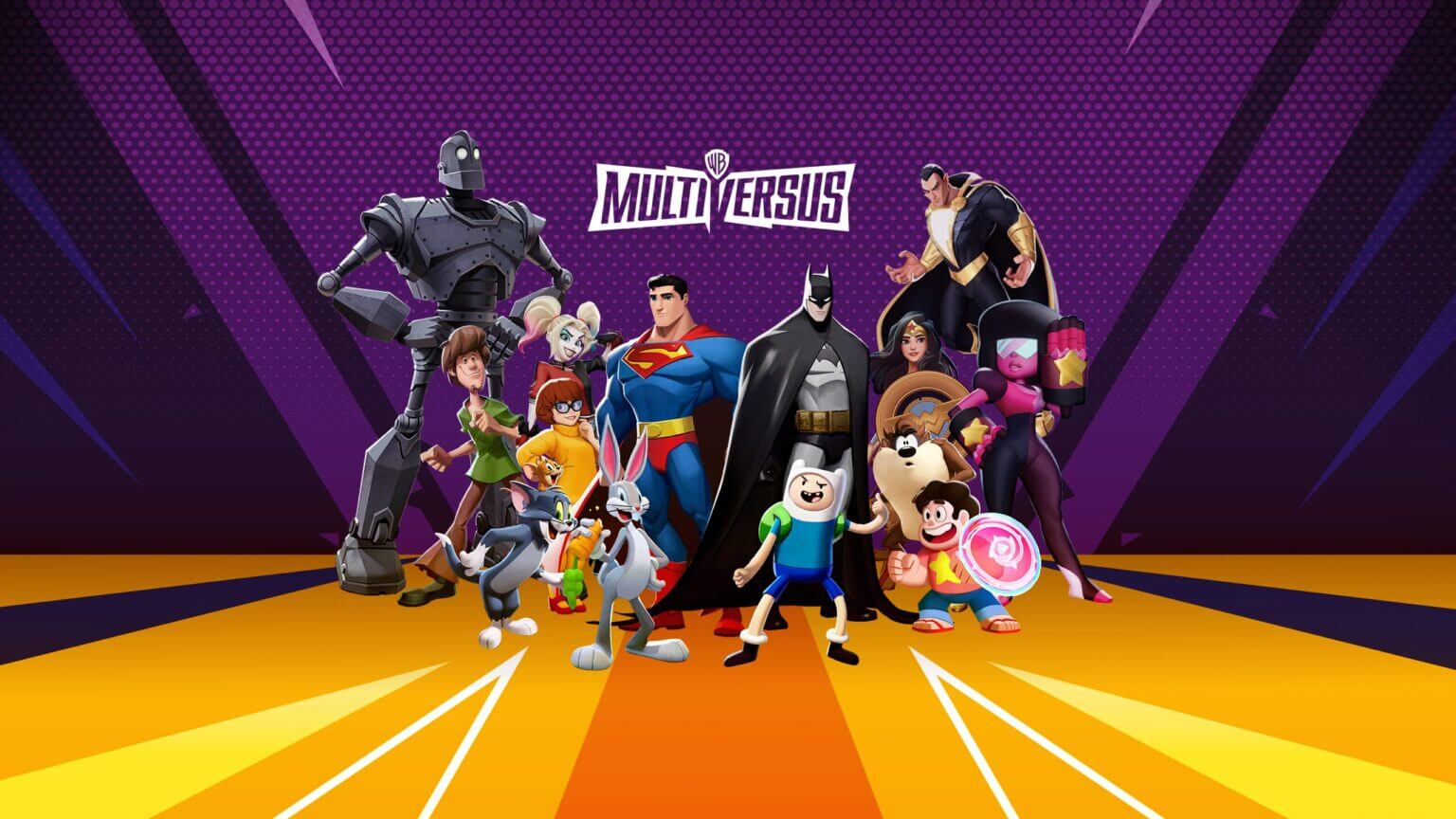 Image du héros avec les personnages et le logo de Warner