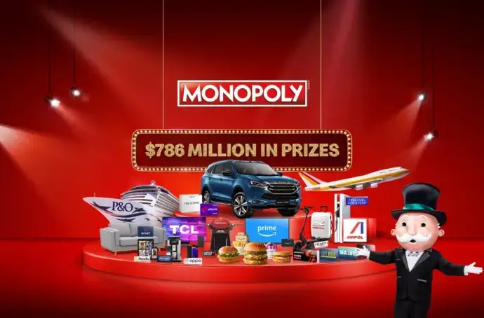 MONOPOLY Australia and New Zealand logo, prizes, and Mr. MONOPOLY