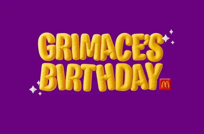 Purple background with the text Grimace's Birthday