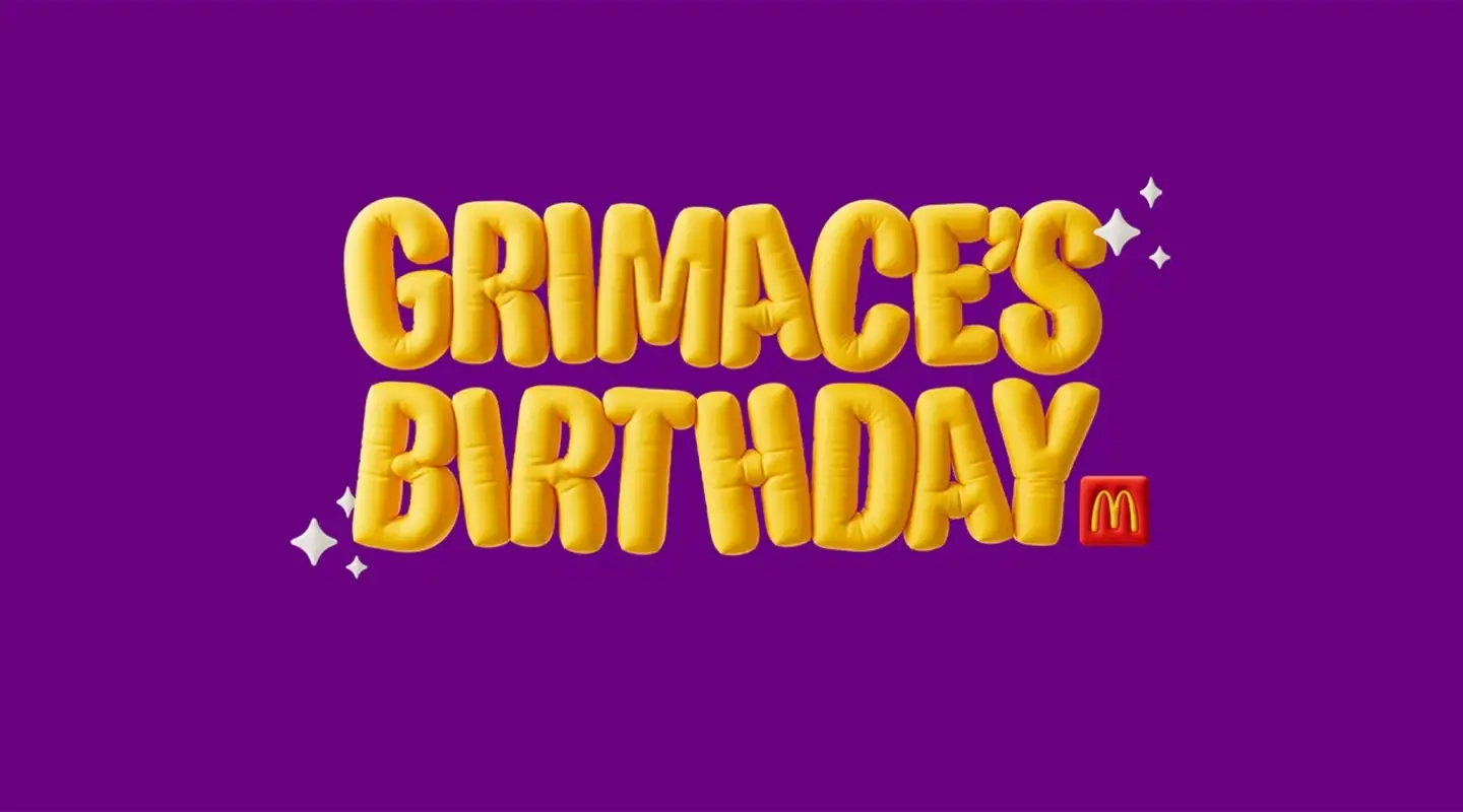Purple background with the text Grimace's Birthday