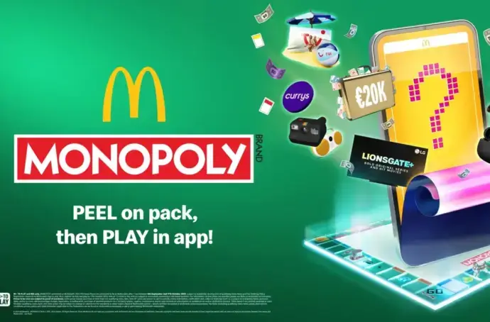 McDonald's MONOPOLY logo, game board, and prizes