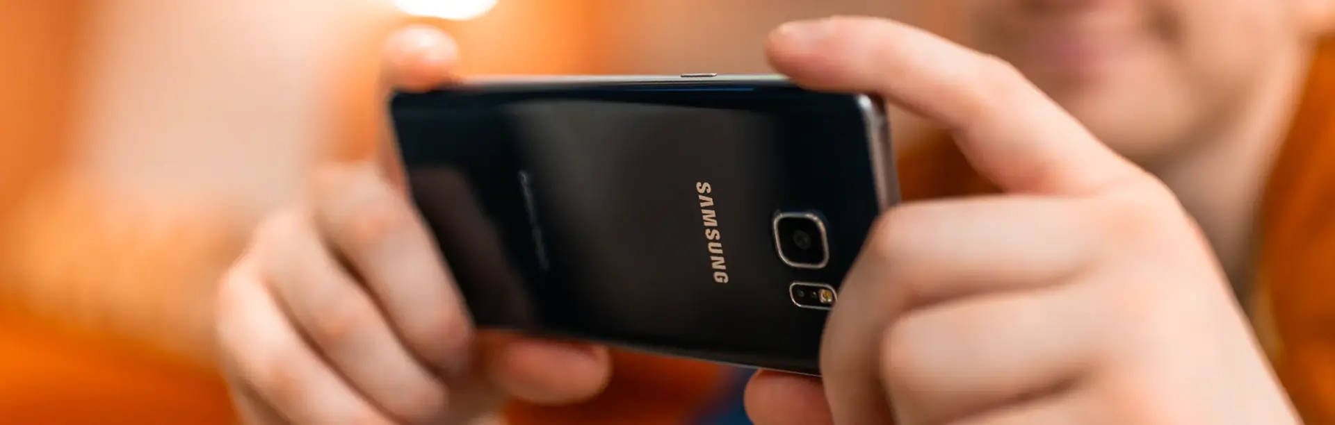 close-up of person on a Samsung phone