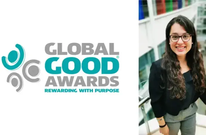 Global Good Awards logo and Pamela Stathaki