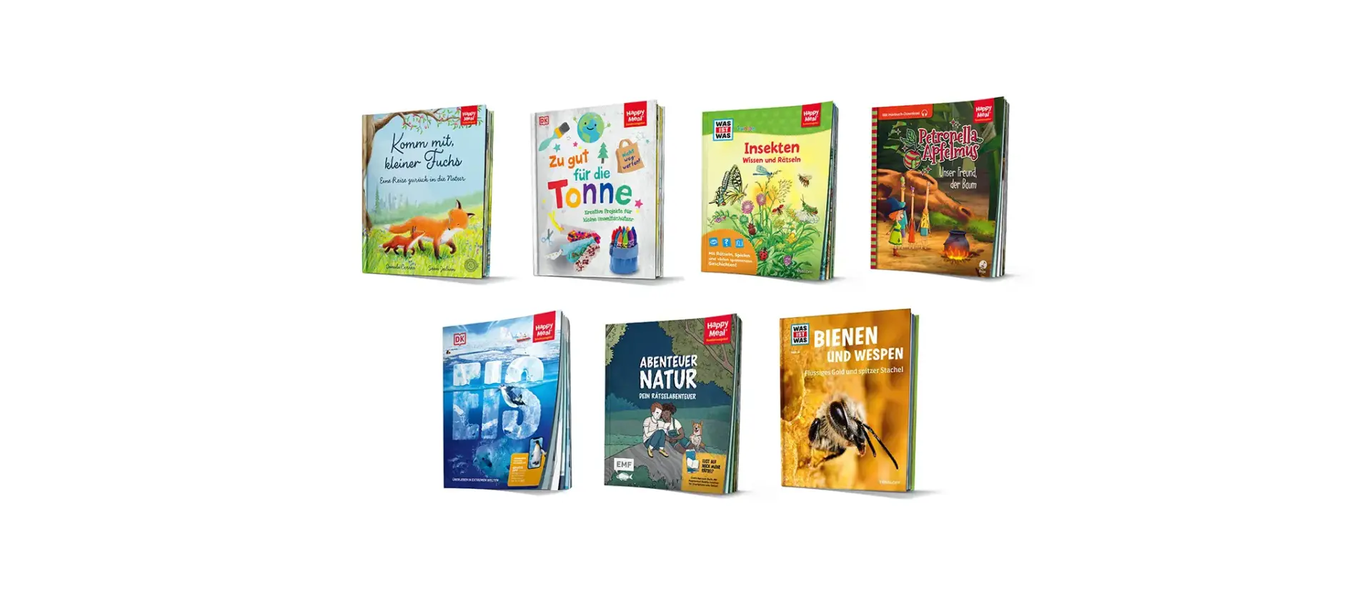 A set of 7 books each with different covers relating to the environment and nature