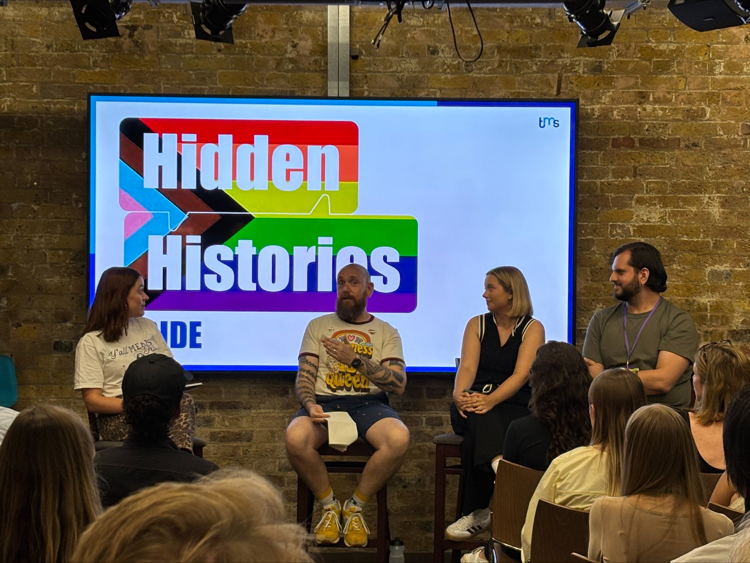 London Pride event and panel, with Hidden Histories title on projector