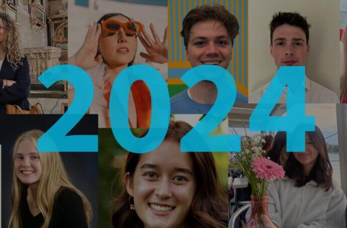 Une mosaïque de visages avec les chiffres 2024 au premier plan