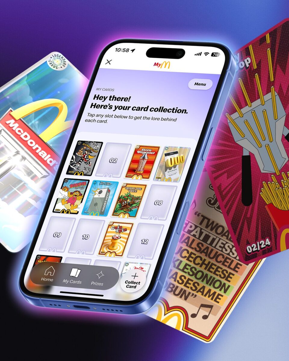 A phone screen featuring the McDonald's UK Cards digital experience
