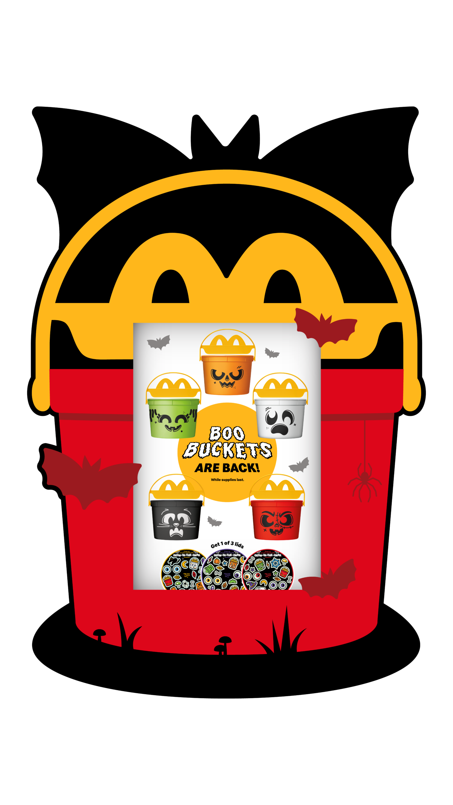 Red Zombie Boo Bucket with 5 Boo Buckets in center